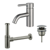 FortiFura Calvi Kit mitigeur lavabo - robinet bas - bonde clic clac - siphon design - PVD Inox brossé SW915270