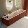 MONDIAZ KURVE-DLUX 175cm meuble de salle de bains arrondi gauche couleur Ruby avec 2 tiroirs et 1 porte. Lavabo STOR SMALL double / droit 2 trous de robinet Nata. SW1432597