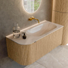 MONDIAZ KURVE-DLUX Meuble de salle de bains 105cm arrondi à gauche couleur Oak avec 1 tiroir et 1 porte. Lavabo BIG SMALL à droite sans trou de robinet Meli. SW1431581