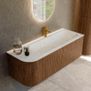 MONDIAZ KURVE-DLUX 125cm Meuble salle de bain avec module 25 G - couleur Walnut - 1 tiroir - 1 porte - vasque BIG MEDIUM droite - 1 trou de robinet - couleur Opalo SW1137668