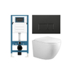 FugaFlow Eccelente Press Toiletset - 48.5x36x32cm - diepspoel - spoelrandloos - inbouwreservoir - softclose - quickrelease - toiletzitting - mat zwarte metalen bedieningsplaat - rechthoekige knoppen - wit SW1474813
