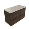 Saniclass Holz Atelier Badkamermeubelset - 100x45x63cm - Travertine natuurstenen topblad - zonder kraangat - 2 lades - mat eiken charcoal (hout) SW1478852