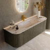 MONDIAZ KURVE-DLUX Meuble de salle de bains 140cm arrondi Gauche + Droite couleur Shadow avec 1 tiroir et 2 portes. Lavabo BIG SMALL Central 1 trou de robinet Nata. SW1432287