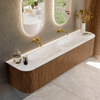 MONDIAZ KURVE-DLUX 190cm Meuble salle de bain avec module 25 G et D - couleur Walnut - 2 tiroirs - 2 portes - vasque STOR SMALL double - sans trou de robinet - couleur Ostra SW1137907