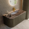 MONDIAZ KURVE-DLUX meuble de salle de bains 95cm arrondi gauche couleur Shadow avec 1 tiroir et 1 porte. Lavabo BIG SMALL droit 1 trou de robinet Sombra. SW1433740