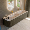 MONDIAZ KURVE-DLUX Meuble de salle de bains 165cm arrondi à gauche couleur Shadow avec 2 tiroirs et 1 porte. Vasque STOR SMALL Double / Droite sans trou de robinet Nata. SW1432339