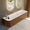 MONDIAZ KURVE-DLUX 165cm Meuble salle de bain avec module 25 G - couleur Walnut - 2 tiroirs - 1 porte - vasque STOR SMALL double / droite - sans trou de robinet - couleur Ostra SW1137875