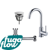 FugaFlow Eccelente Sobrado Kit robinet lavabo - robinet haut - bec rotatif - bonde non-obturable - siphon design bas - Chrome brillant SW1124204