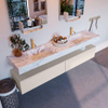 Mondiaz ALAN-DLUX Ensemble de meuble - 200cm - meuble Linen mat - 2 tiroirs - Lavabo Cloud Glace suspendu - vasque Gauche et droite - 2 trous de robinet SW805991