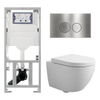 Pack WC QeramiQ Dely Swirl Compact - réservoir encastrable Geberit UP320 - avec bâti-support Burda - abattant 25 mm - plaque de commande en métal inox - boutons ronds - blanc mat SW1595661