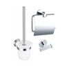 Fortifura Calvi Toiletset 3-delig - toiletrolhouder - met klep - toiletborstel - handdoekhaak dubbel rond - hoogglans chroom SW1248421