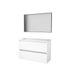 Basic-Line ensemble meuble de salle de bain 100x39cm sans poignée 2 tiroirs lavabo acrylique 0 trous de robinetterie miroir noir mat cadre aluminium autour du mdf laqué blanc glacier SW639147