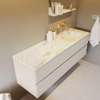 Mondiaz VICA-DLUX ensemble de meuble de salle de bain - 150cm - meuble sous-vasque lin - 4 tiroirs - lavabo encastrée cloud droite - sans trous de robinet - version haute de 60cm - frape SW1088992