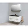 Basic Bella Meuble salle de bains avec lavabo acrylique Noir avec armoire toilette 2 portes gris 120x55x46cm sans trous de robinet Blanc brillant SW491941
