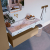Mondiaz ALAN-DLUX Ensemble de meuble - 110cm - meuble Oro mat - 1 tiroir - Lavabo Cloud Glace suspendu - vasque Gauche - 0 trous de robinet SW806344