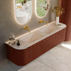 MONDIAZ KURVE-DLUX 170cm meuble de salle de bains arrondi Gauche + Droite couleur Ruby avec 1 tiroir et 2 portes. Lavabo LEAF Double sans trou de robinet Meli. SW1431999