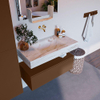 Mondiaz ALAN-DLUX Ensemble de meuble - 90cm - meuble Rust mat - 1 tiroir - Lavabo Cloud Frappe suspendu - vasque Centre - 0 trous de robinet SW805074