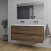 Saniclass Chaci Meuble de salle de bain - 120x46x55cm - lavabo en céramique blanc - 2 vasques - sans trous de robinet - 2 tiroirs - miroir rectangulaire - noyer (hout) SW816575