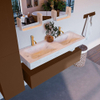 Mondiaz ALAN-DLUX Ensemble de meuble - 130cm - meuble Rust mat - 1 tiroir - Lavabo Cloud Opalo suspendu - vasque Gauche et droite - 2 trous de robinet SW806602