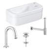GROHE Euro ensemble lavabo 37x18cm 1 trou de robinet sans trop-plein robinet chromé courbé siphon bouchon de vidage lave-mains Rectangulaire blanc SW657317