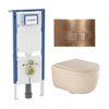 QeramiQ Dely Swirl Toiletset - 36.3x51.7cm - Geberit UP720 Duofix Sigma inbouwreservoir - 35mm zitting - koperen bedieningsplaat - rechthoekige knoppen - beige SW1414023