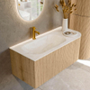 MONDIAZ KURVE-DLUX 105cm Meuble salle de bain avec module 25 D - couleur Oak - 1 tiroir - 1 porte - vasque BIG SMALL gauche - 1 trou de robinet - couleur Ostra SW1137733