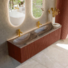 MONDIAZ KURVE-DLUX 165cm meuble de salle de bains arrondi droit couleur Ruby avec 2 tiroirs et 1 porte. Lavabo STOR SMALL Double / Gauche 2 trous de robinet Sombra. SW1434001