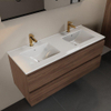 Mondiaz AIVY Ensemble de meuble - 120x45x50cm - 2 trous de robinet - 2 vasques talc céramique - Gauche et droite - 2 tiroirs - avec miroir - Melamine Mocha SW892356