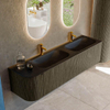 Mondiaz KURVE Ensemble de meubles de salle de bains - 175x46x40cm - 2 tiroirs - 1 porte - lavabo solid surface - double / droite - 2 trous de robinet - Shadow SW1414300