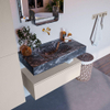 Mondiaz ALAN-DLUX Ensemble de meuble - 90cm - meuble Linen mat - 1 tiroir - Lavabo Cloud Lava suspendu - vasque Centre - 0 trous de robinet SW808176