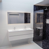 MONDIAZ VICA Badkamermeubelset - 150cm - 2 lades - wasbak Moon dubbel - 2 kraangaten - solid surface talc SW409730