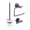 Fortifura Calvi Toiletset 3-delig - toiletrolhouder - zonder klep - toiletborstel - handdoekhaak dubbel rond - PVD - geborsteld gunmetal (antraciet) SW1248429