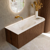 MONDIAZ KURVE-DLUX meuble de salle de bains 115cm avec module 25 R couleur Walnut avec 1 tiroir et 1 porte. Vasque BIG SMALL gauche sans trou de robinet couleur Frappe. SW1137430