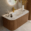 MONDIAZ KURVE-DLUX 100cm Meuble salle de bain avec module 25 G et D - couleur Walnut - 1 tiroir - 2 portes - vasque GRUNNE centre - 1 trou de robinet - couleur Glace SW1137980