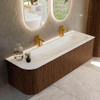 MONDIAZ KURVE-DLUX Meuble de salle de bains 145 cm avec module 25 L couleur Walnut avec 1 tiroir et 1 porte. Lavabo BIG LARGE à droite 2 trous de robinet couleur Ostra. SW1137867