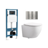 QeramiQ Dely Swirl Compact Toiletset - inbouwreservoir QeramiQ flush - slim zitting - metalen bedieningsplaat RVS - rechthoekige knoppen - glans wit SW1590496