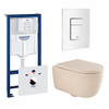 QeramiQ Dely Swirl Toiletset - 36.5x 53cm - Grohe Rapid inbouwreservoir - 35mm zitting - witte bedieningsplaat - rechthoekige knoppen - beige SW1138603