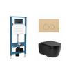 QeramiQ Dely Swirl Ensemble de toilettes - réservoir encastré Qeramiq Flush - abattant slim - plaque de commande beige en plastique - boutons ronds - noir mat SW1578321