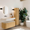 MONDIAZ THOR-DLUX Meuble de salle de bains 110cm arrondi gauche + droite couleur Oak avec 1 tiroir et 2 portes. Vasque suspendue CLOUD Gauche sans trou de robinet couleur Meli. SW1462914