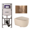 QeramiQ Dely Swirl Toiletset - 36.3x51.7cm - Geberit UP320 inbouwreservoir - met Burda frame - slim zitting - koperen bedieningsplaat - rechthoekige knoppen - beige SW1130217