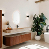 MONDIAZ THOR-DLUX Meuble de salle de bains - 170cm - arrondi gauche + droite - couleur Ruby - 1 tiroir et 2 portes - Vasque suspendue CLOUD Milieu 1 trou de robinet couleur Arena SW1465826