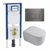 QeramiQ Dely Swirl Toiletset - 36.3x51.7cm - Geberit UP720 Duofix Sigma inbouwreservoir - 35mm zitting - gunmetal bedieningsplaat - rechthoekige knoppen - glans wit SW1413877