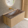 MONDIAZ KURVE-DLUX Meuble de salle de bains 90cm couleur Oak avec 1 tiroir et 0 porte. Lavabo BIG SMALL Milieu sans trou de robinet Oza. SW1432630
