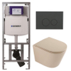 QeramiQ Dely Pack WC - 36,3x51,7cm - à fond creux - sans bride - réservoir encastré Geberit UP320 - abattant WC à fermeture douce - plaque de déclenchement mat anthracite - boutons ronds - mat beige SW1242405