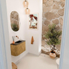 Mondiaz JOYA-DLUX 51.6cm toiletmeubel - ronding links kleur Oak - Wastafel FAYE positie Rechts Zonder kraangat kleur Lava. SW1422079