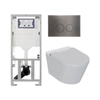QeramiQ Luma Ensemble WC-douche - Réservoir encastré Geberit UP320 - avec cadre Burda - sèche-cheveux - douchette féminine - plaque de commande gunmetal - boutons ronds - blanc brillant SW1472005