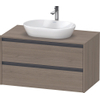 Duravit Ketho.2 Wastafelonderbouwkast - inclusief consoleplaat - met 2 laden - 100x55x56.8cm - met handgrepen antraciet - eiken terra mat SW773028