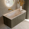 MONDIAZ KURVE-DLUX Meuble de salle de bains 105cm arrondi à droite couleur Shadow avec 1 tiroir et 1 porte. Lavabo BIG SMALL à gauche sans trou de robinet Nata. SW1432285