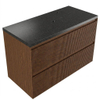 Saniclass Holz Atelier Ensemble meuble de salle de bains - 100x45x63cm - Plan vasque en basalte Noche poli (noir) - 1 trou de robinetterie - 2 tiroirs - walnut pure mat (bois) SW1478566