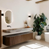 MONDIAZ THOR-DLUX Meuble de salle de bains - 190cm - arrondi gauche + droite - couleur Walnut - 2 tiroirs et 2 portes - Vasque suspendue CLOUD Gauche sans trou de robinet - couleur Oza SW1466796